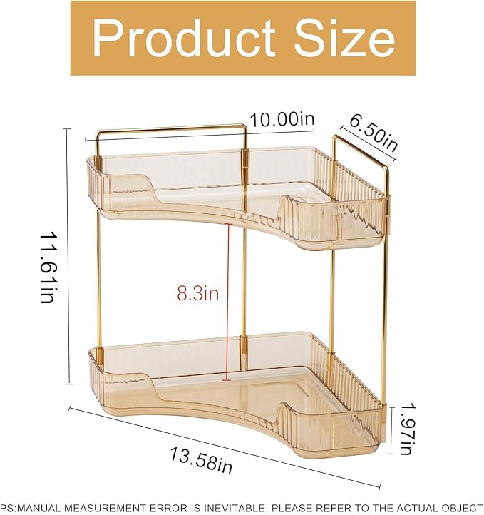 Corner Bathroom Countertop Organizer, Vanity Organizer Trays for Counter, Makeup Organizers, Perfume Tray, Skincare Shelf Storage Gifts for Women Girl Student (Yellow, 2 Tiers)