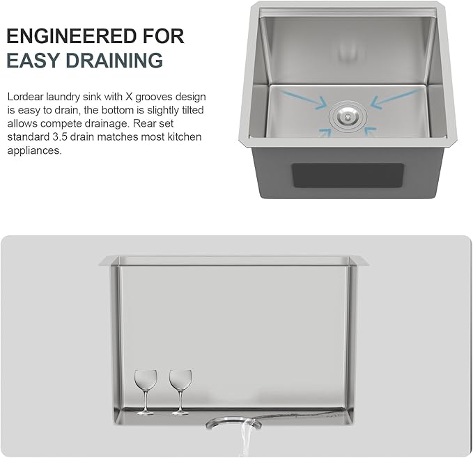 21 Laundry Sink Stainless Steel - Lordear 21" x 19" x 13" Deep Bowl Undermount Sink Ledge Workstation 16 Gauge Stainless Steel Handmade Utility Laundry Room Kitchen Sink Basin