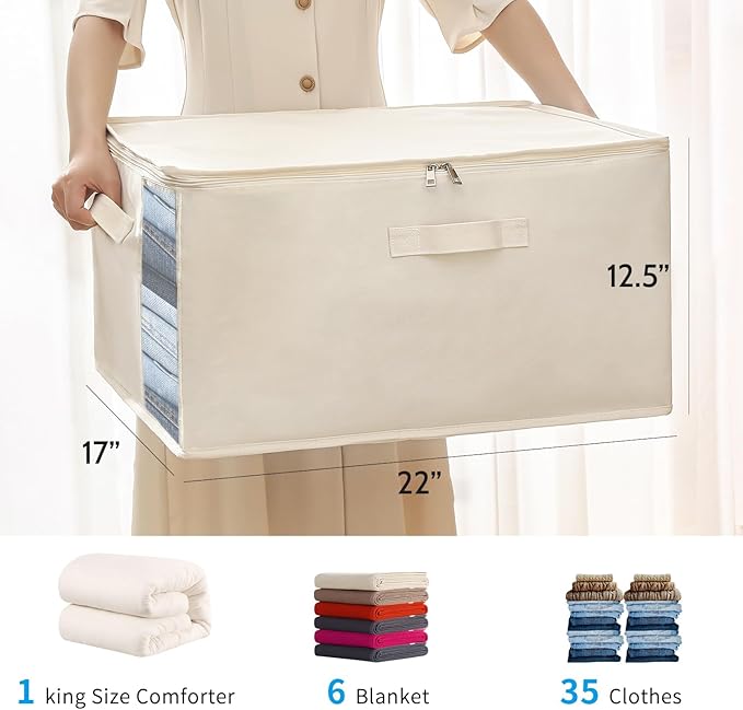 6-Pack Large Canvas Comforter Storage Bags Closet Organizer for Clothes Sweater Clothes Organizer with Dual Zipper Three Carrying Handles for Blanket Closet Storage Container