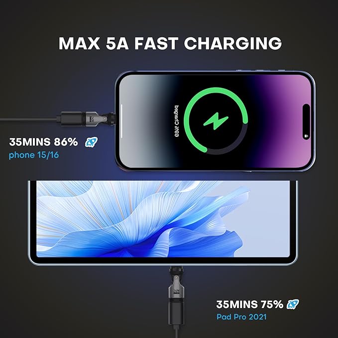 USB C Magnetic Adapter 240W, Can Be Type-C Cord Into Right Angle Magnetic USB C Charging Cable, Magnet Charger USBC 90 Degree Adapter 180 OTG Tips for Phone 16/15 Pad Samsung(2 Pack Black)