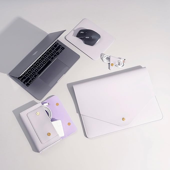 PU Leather Laptop Sleeve Compatible with New 14 inch MacBook Pro A2992 A2779 A2442,Old MacBook Pro Air 13, Surface Laptop 5th Gen 13.5, Thinkpad X1 Carbon 14 Set of 4PCS Color Light Purple