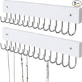 Hanging Jewelry Organizer Wall Mounted, Modern Jewelry Display with 28 Hooks, Decorative Necklace Holder for Wall, Space Saving Necklace Hooks, (2 Packs, White)