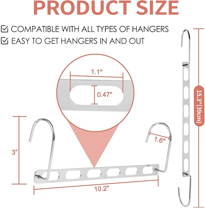Space Saving Hangers for Clothes, 10 Pack Hanger Organizer Space Saver, Magic Metal Collapsible Closet Organizers, Multiple Hangers in One, College Dorm Room Essentials (V1.0)