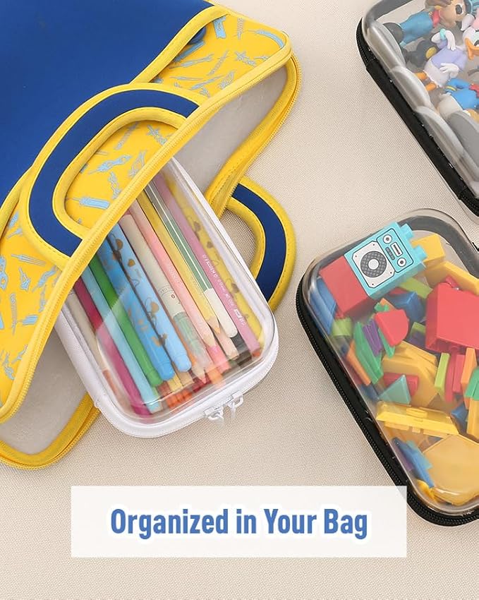 2Pcs Clear Zipper Hard Pouches Hard Shell Zipper Case, BIiss Plastic Bins for Organizing, Makeup Case & Lidded Storage Bins Organizer for Storage Cosmetics, Puzzles, 8.7 x 6.3 x 2.4 Inch