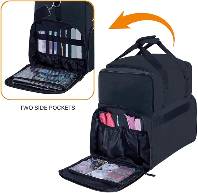 Large Makeup Cosmetic Bag with 3 Removable Case and 2 Removable Dividers Double Layer Travel Storage Organizer, Makeup Brushes Storage Section Black