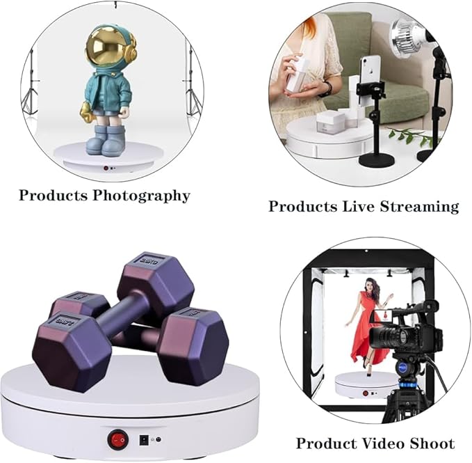 JAYEGT Motorized Rotating Display Stand, 220 Lbs Load, 360 Degree Electric Rotating Turntable for Photography Products Display， Show,Remote Control Angle, Speed (White/ 11.8inch /Rechargeable/Adapter)