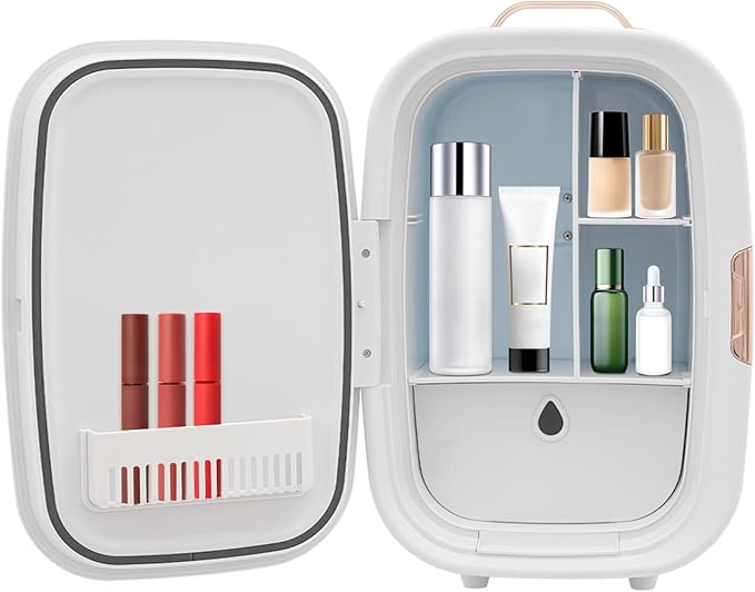 Beauty Fridge for Cosmetics Storage,12.68Qt Mini Cosmetics Refrigerator with Cooling & Heating Function,Compact Fridge for Makeup Lipstick with Handle,Skincare Fridge for Cosmetics,Food,Drinks (White)