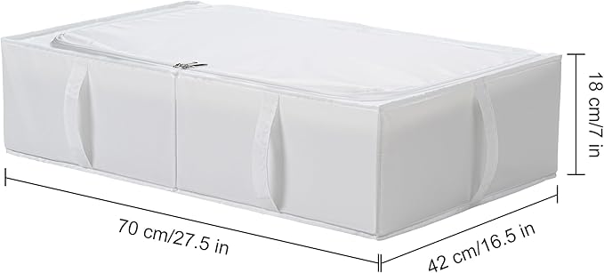 TYEERS Under Bed Storage Containers, Durable Fabric, Washable, Collapsible, Under Bed Storage Bins for Clothes, Blankets, Sheets, Shoes, 27.5x16.5x7 Inches, 4-Pack, White
