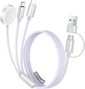 Temdan for Travel Vacation Essentials,3 in 2 USB C Cable for Apple Watch Charger/iPhone 17 Charger/Lightning,Multi Charging Cable Cord,Camping Essentials,Designed for iWatch &iPhone 16-12-5FT Purple