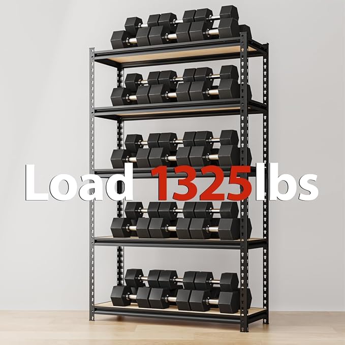 36" W Father&I 5-Shelf-Rack Industrial Metal Shelves Steel Utility Garage/Kitchen Storage Stand Shelving Units Adjustable Heavy-Duty Organizer for Shed/Closet/Pantry/Tote 72" H*36W*16D, Black