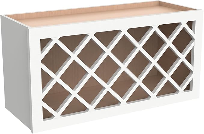 Origami Solid Wood RTA Wine Bottle Rack Wall Cabinet with Lattice Panels - Wine Storage for Bar, Pantry, Cellar & Basement - Mocha (36"W 12"D 18"H)