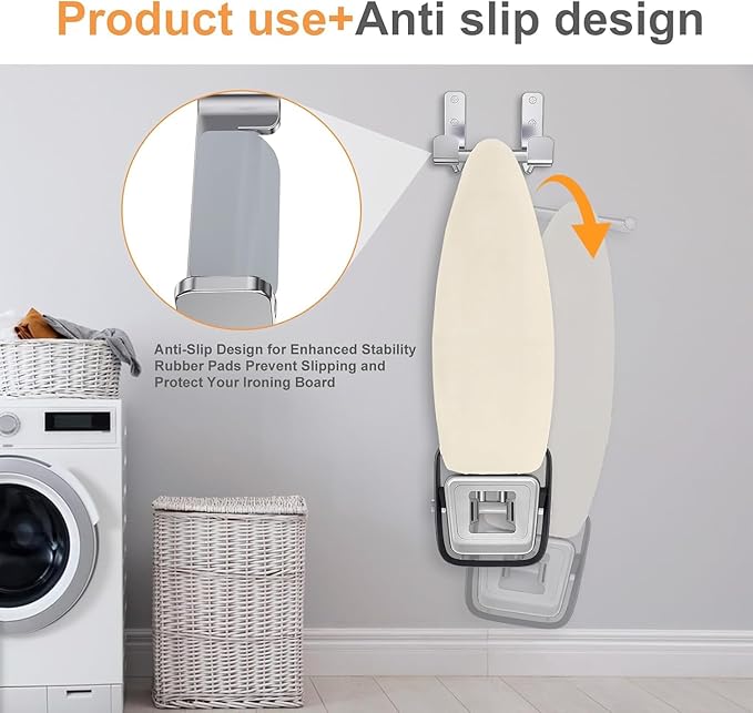 2PCS Ironing Board Wall Hook Modern Wall Mount Ironing Board Hanger for Laundry Rooms Rack Hanging Shelf Hanger Stainless Steel,Silver