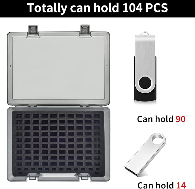 Flash Drive Case USB Memory Stick SD Card Storage Organizer- Holds 104pcs Thumb Drives Electronic Accessories Holder for Sandisk for Samsung for Inland for PNY for Netac (Gray)