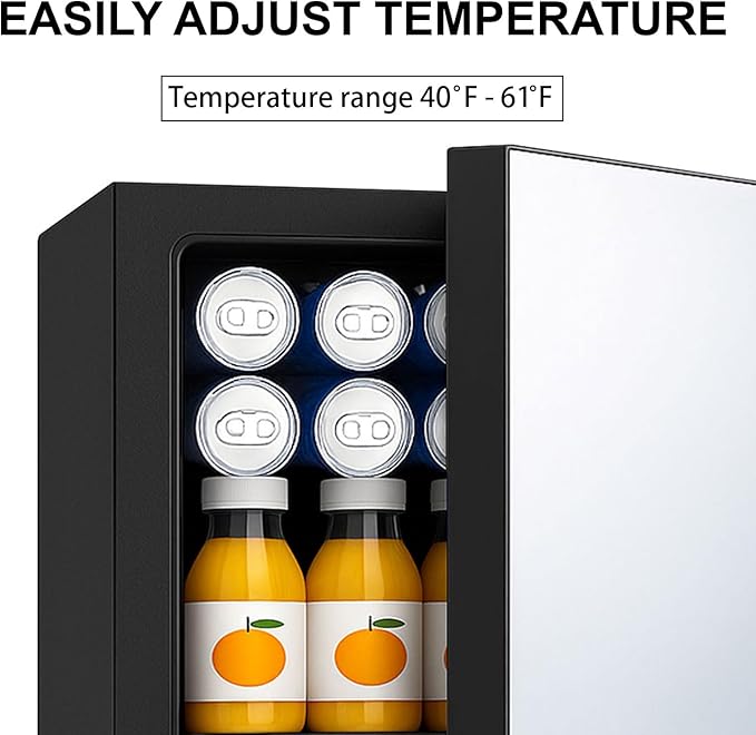 Compact Mini Fridge - 24 Cans/0.95 Cu.Ft Beverage Refrigerator with Mirrored Door & Digital Thermostat, Small Cosmetics Cooler for Skincare, Drinks, Food, Office, Dorm, Black