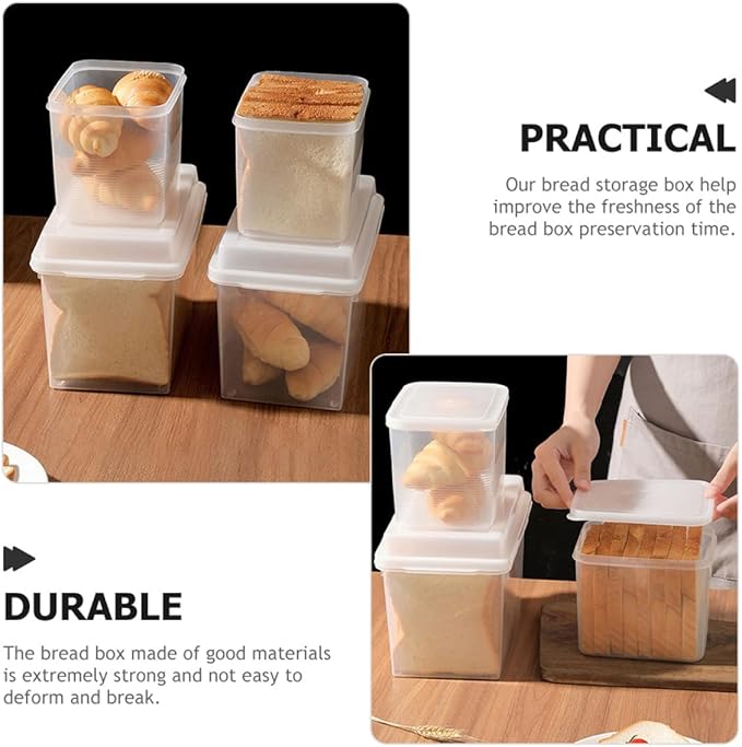 BESPORTBLE 2pcs Transparent Bread Storage Box with Lid for Kitchen Countertop Household Bread Bin Organizer Cheese Snacks Pantry and Bakery Use