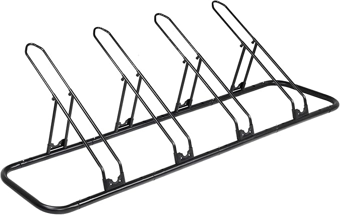 CyclingDeal Bicycle Floor Parking Rack Stand - for Mountain MTB Road Bike - Indoor Home Garage Storage - Adjustable 4 Bikes