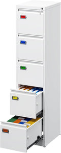 5-Drawer File Cabinet, 16.3" Deep Vertical Metal Filing Cabinet with Lock for Home Office, Anti-Tip 5 Storage Drawers for Letter/Legal/A4/F4 Size (Assemble Required, White)