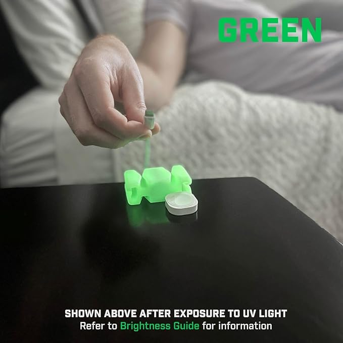 GlowBrick Stocking Stuffers for Adults Cord Management Weighted Cord Holder Cable Wrap Phone Stand - Glow-in-The-Dark Gadget Organizer for Nightstand. Gift for Men, Silicone. 4pk Green Glow
