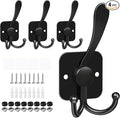 VIS'V 3 Prong Coat Hooks Wall Mount, Metal Self Adhesive Entryway Wall Hooks, 2 Mount Options, Black, 4 Pcs