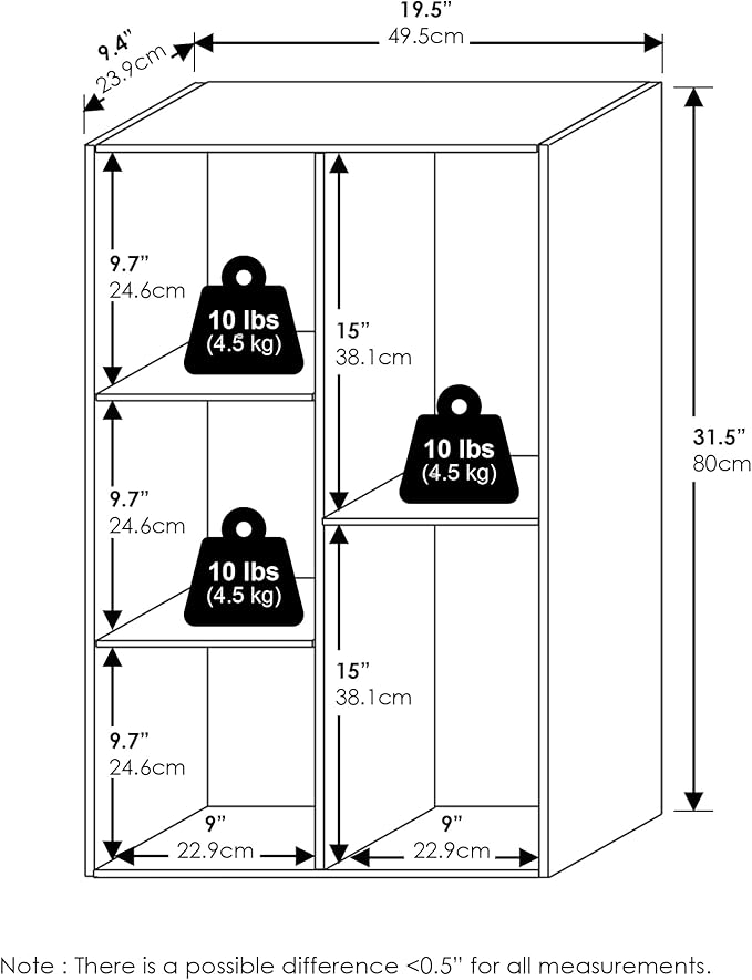 Furinno LUDER Book Shelf, 5-Cube Bookshelf, Reversible Bookcase, 9.4 x 19.5 x 31.5, for Living Room, Bedroom, Home Office, Blackwood
