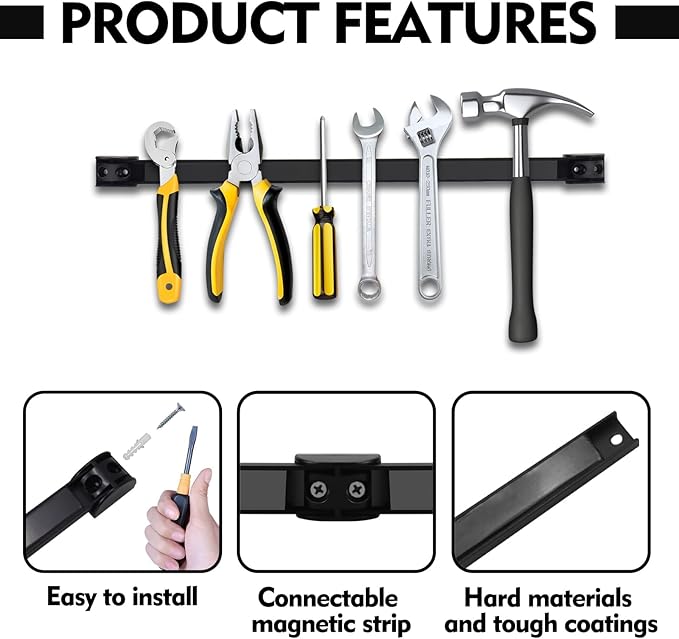 18" Magnetic Tool Holder, 10 Packs Magnetic Storage Strips Magnet Bar PVC Coated for Garage Tool Organizer Mounted Hanging Strip,Heavy Duty of Holder Easy to Install