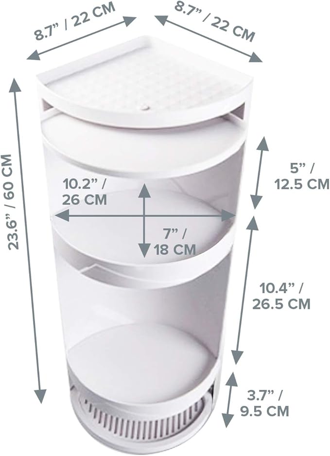 Bathroom Storage Corner Vanity Cabinet 24"x8.75"x8.75" Space Saver Rotating Organizer - 2-Tiered Storage Cabinet Countertop Storage or Wall Shelf - White Corner Shelf - Hidden Storage Rack