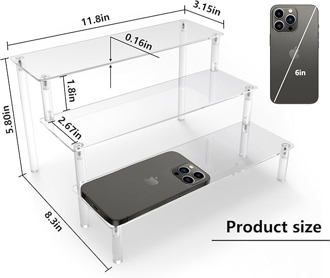 AZEAM Acrylic Riser,Clear Display Risers Stand Perfume Organizer Cologne Acrylic Shelves 3 Tiered Cupcake Shelf for Amiibo Funko POP Figures Food Desserts Holder Collection Cosmetic Vendor Product