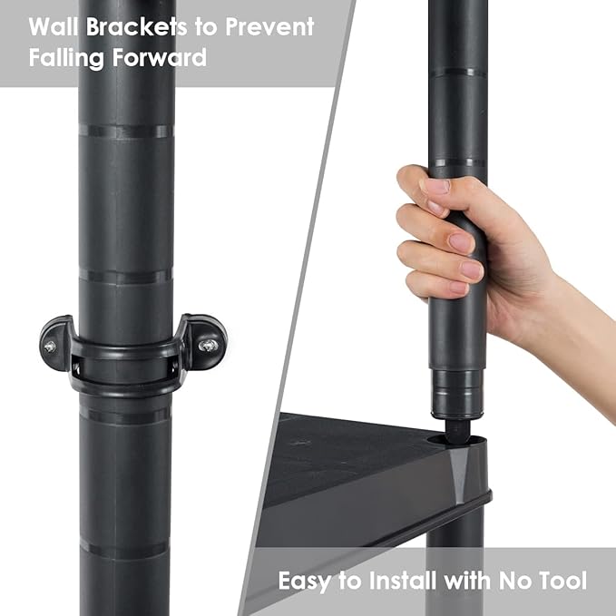 IRONMAX 5-Tier Garage Shelving Unit, Plastic Storage Rack with 4 Wall Brackets, Heavy Duty Shelf Organizer for Indoor and Outdoor, Black (1, 36”L X 18”W X 73”H)