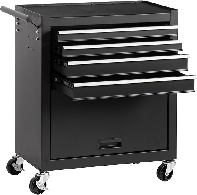 4-Drawer Rolling Tool Chest, Cabinet with 4 Wheels Tool Chest with Drawers, Suitable for Garages, Warehouses, Workshops, Repair Shops (4-Drawer Black)