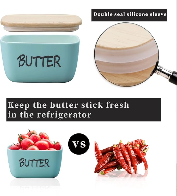 HAOTOP Large Porcelain Butter Dish with Lid Perfect for 4 Sticks of Butter (Turquoise)