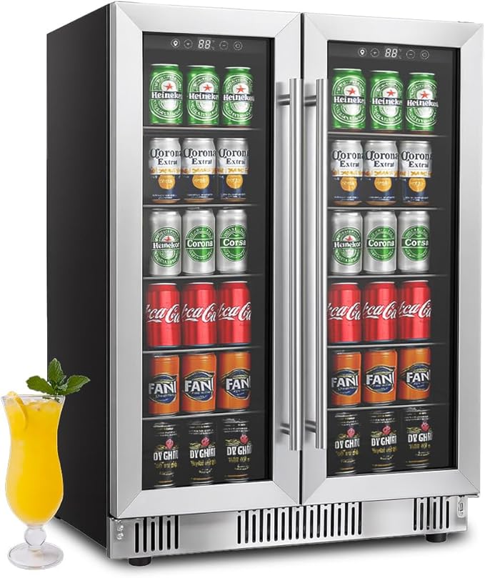 Compact 176 Can/5.3 Cubic Foot Beverage Fridge With Glass Door For Soda, Beer Or Wine, Under Counter Drinks Dispenser With Adjustable Shelves & Digital Display(Silver, 5.3Cu)