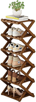 YYW Bamboo Shoe Rack for Entryway,Installation-Free and Foldable Vertical Shoe Storage Organizer,Free Standing Shoe Racks Shelf Closet Shoe Organizer for Living Room (Tawny-6 Layers)
