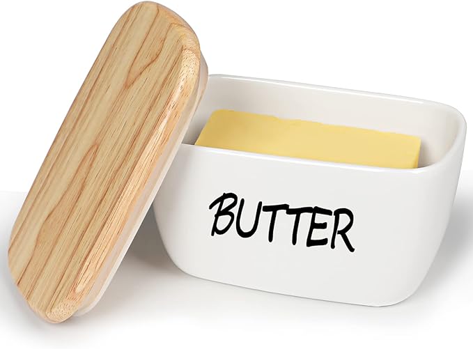 HAOTOP Large Porcelain Butter Dish with Lid Perfect for 4 Stick of Butter (White)
