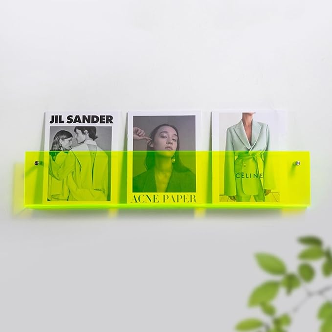 ROYALITA 2-Pack Acrylic Magazine Holder Brochure Holder, 24" Record Holder Magazine Rack, Fashion Hanging Bookshelf Literature Storage Rack for Waiting Room, Living Room, Office, Green 24 Inch