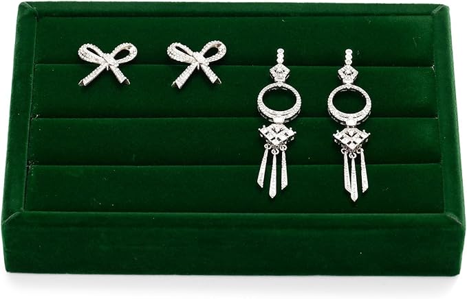 Oirlv 3 Slots Velvet Small Ring Organizer Earrings Trays Showcase Display Storage Insert Holder for Jewelry Box, Drawer, Dresser(Green,M)