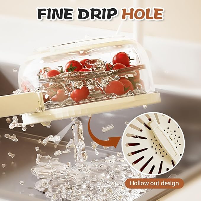 Multi-Functional Fruit and Vegetable Washing Bowl, Fruit Strainer Container with Lid, 2 In 1 Sealed Drainer Basket, Drainer and Freshness Basket, Kitchen Tool with Foldable Handle (Brown 2pcs)