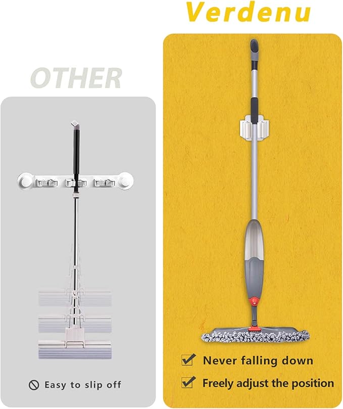 Verdenu 15 Pack Broom Holder Wall Mount, Mop and Broom Holder Wall Mount, Stainless Steel Command Mop Holder with Screws, Garden Tool Storage Organizer for Kitchen, Home, Bathroom, Garage, White