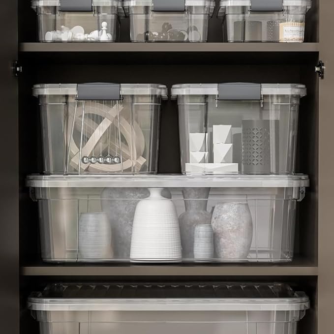 Superio Clear Storage Box with Lid, 14.25 Quart Plastic Container Bins for Organizing, Stackable Crates, BPA Free, Non Toxic, Odor Free, Organizers for Home, Office, School, and Dorm