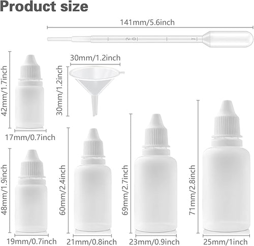 10PCS White Plastic Empty Squeezable Dropper Bottles Portable Eye Liquid Small Refillable Containers with Screw Cap and Plug (white, combination)