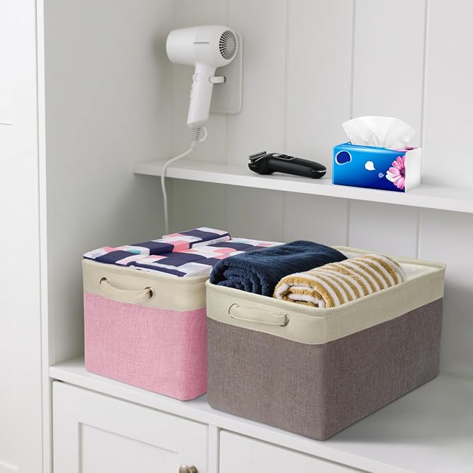BALEINE 1 Pack Fabric Storage Bins for Shelves, Linen Storage Baskets for Organizing, Decorative Closet Bins for Clothes, Home (Black, 15''x11''x9.5'')
