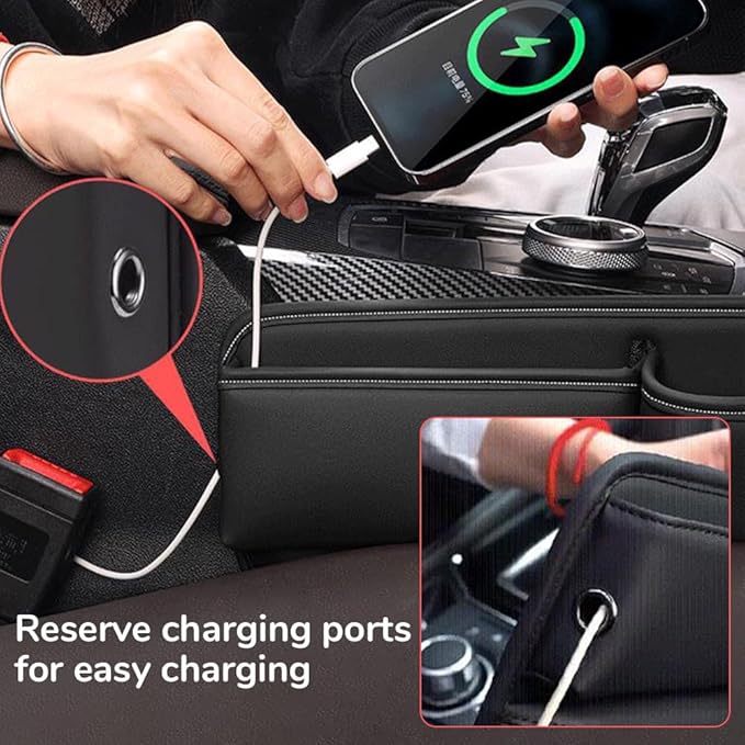 Car Leather Cup Holder Gap Bag,2025 Upgrade Car Storage Box with Cup Holder,Seat Storage Box Gap Filler Organizer for Glasses Phone Keys and Cards (Red, Driver's Seat)