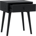 NTC Solid Oak Lux Nightstand with Drawer, Mid Century Modern Side Table Bedroom, Bedside Furniture, Night Stand, End Table, Easy Assembly - Burnt Black