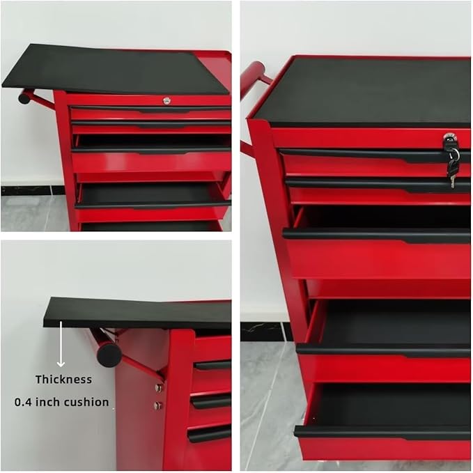 7-Drawer Rolling Tool Chest with Locking Wheels & Drawers, 13" D x 24.2" W x 34" H Mobile Tool Storage Cabinet, Heavy-Duty Garage Organizer w/Ergonomic Handle