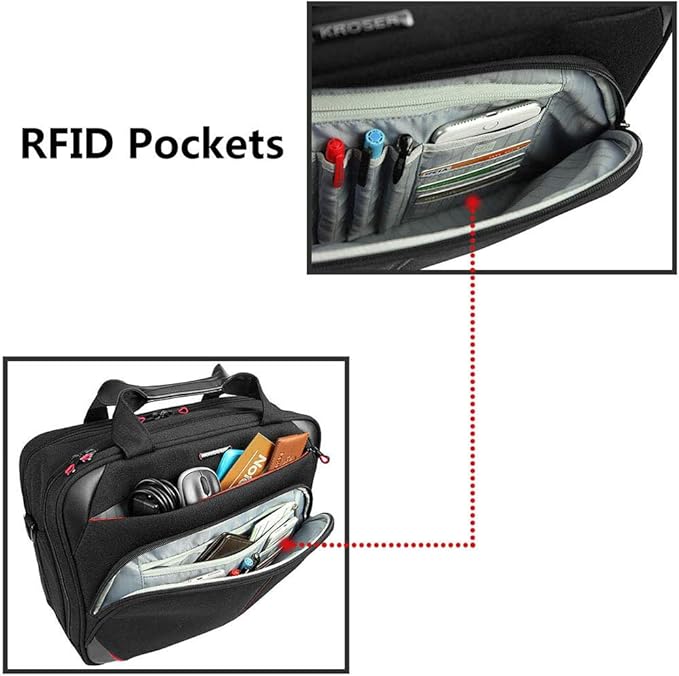 KROSER Laptop Bag 15.6 Inch Briefcase Messenger Bag Water Repellent Computer Case Shoulder Bag Durable Tablet Sleeve with RFID Pockets for Business/College/Women/Men - Black/Red