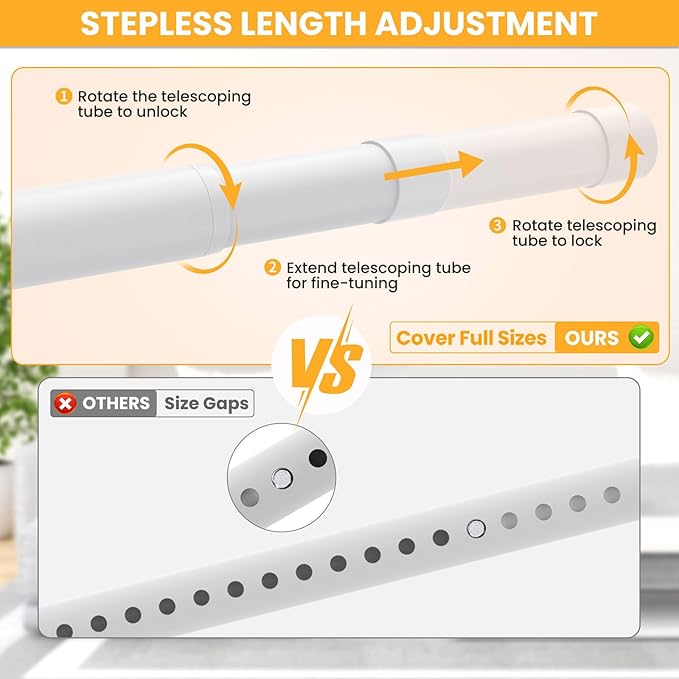 Closet Rods for Hanging Clothes, 17-28 Inch No-Cut Stepless Adjustable Closet Rod, 1.3 Inch Heavy Duty Metal Closet Hanging Rod with Brackets, White Closet Bar for Closet, Laundry Room, RV, Wardrobes