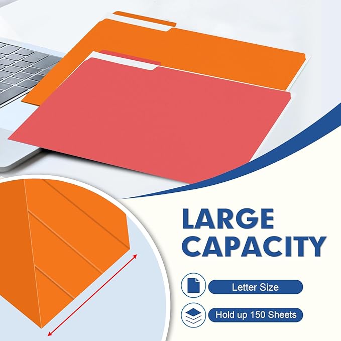 File Folder, PANDRI 220 Pack Colored File Folder, 1/3 Cut Tab, Letter Size, Assorted 12 Colors Filing Folder for Office School Business