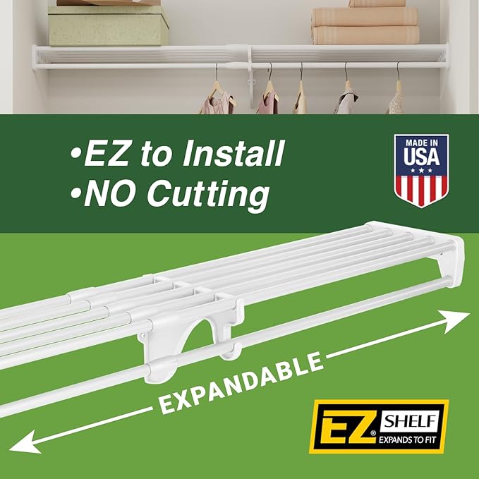 EZ Shelf - DIY Closet Organizer Kit - Expandable to 12.2 ft. of Hanging & Shelf Space - White