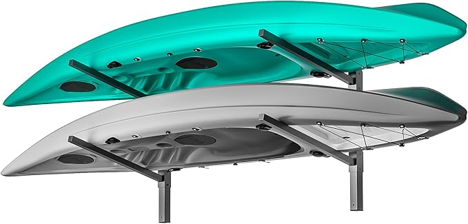 EVERHANGER Wall Mounted Kayak Storage Rack, Adjustable Kayak Holder, Heavy Duty Canoe Rack, Indoor & Outdoor Use