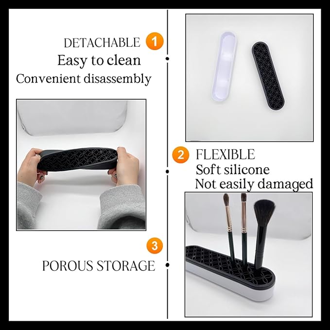 TANG SONG 1 PC Silicone Make up Brush Holder Cosmetic Storage Box Desktop Organizers (Black)