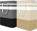 2-Pack Foldable Laundry Basket,Large Laundry Baskets with Handles,Waterproof Laundry Hamper,Collapsible Laundry Hampers for Clothes Organizer 80L (Black&Beige)